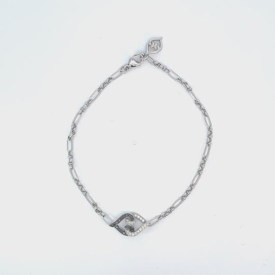 Sterling Silver White & Black Sapphire Link Bracelet