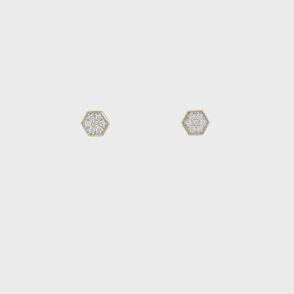 Solid Gold White Sapphire Hexagon Stud Earrings