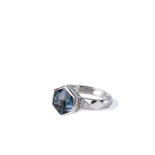 Solid Gold Natural White Diamond London Blue Topaz Ring