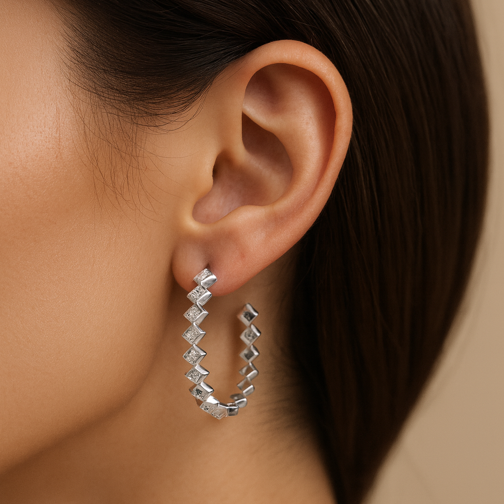 silver sapphire hoop earrings