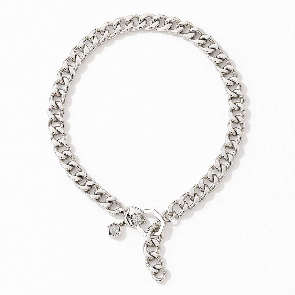 Silver chain bracelet with a clasp on a white background
