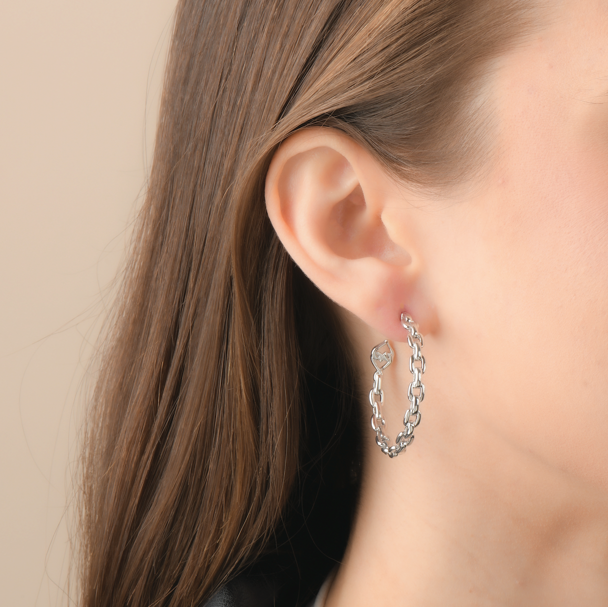 Silver Hoop Earrings | Designer Link Hoop Earrings