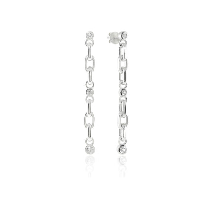 Silver Drop Earrings | White Sapphire Sterling Silver Chain Earrings