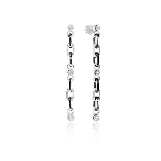 Sterling Silver and Black Silver White Sapphire Long Line Earrings