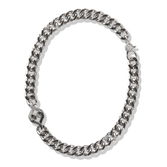 Silver Curb Chain Necklace | 18" Curb Chain with White & Black Sapphires