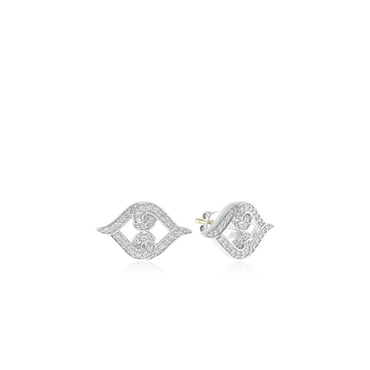 Sterling Silver White Diamond United Love Stud Earrings