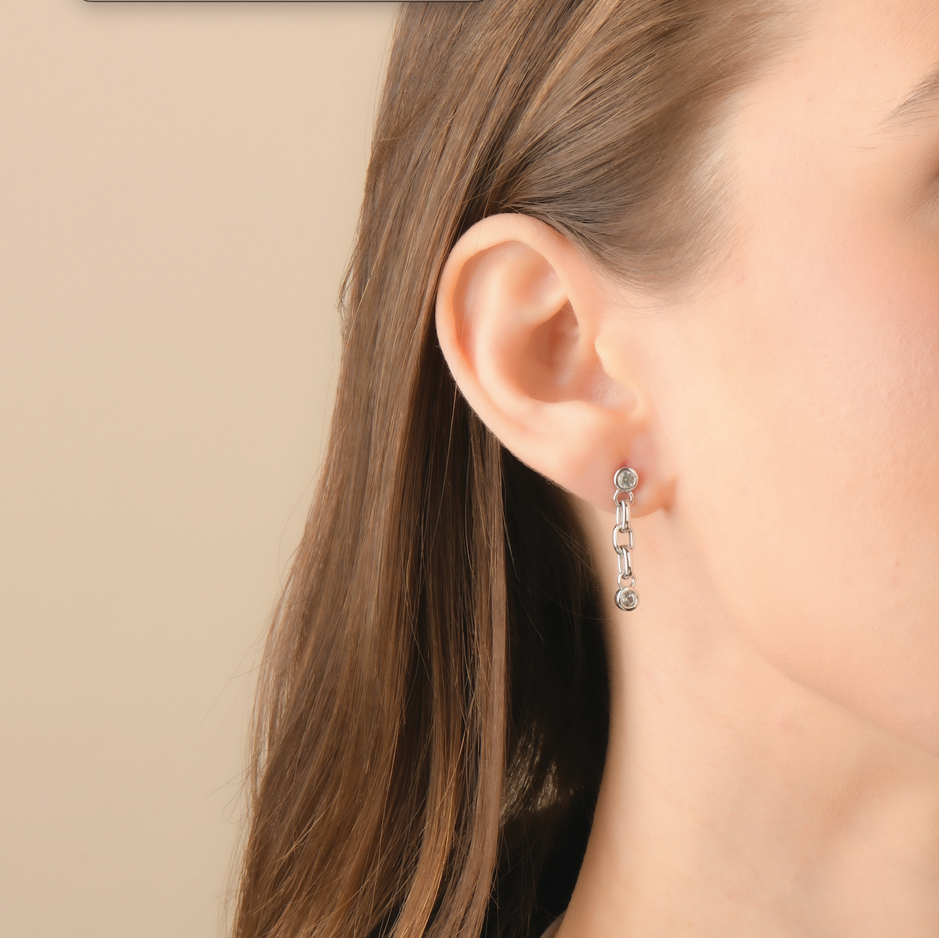 White Sapphire Earrings | Sterling Silver White Sapphire Chain Earrings
