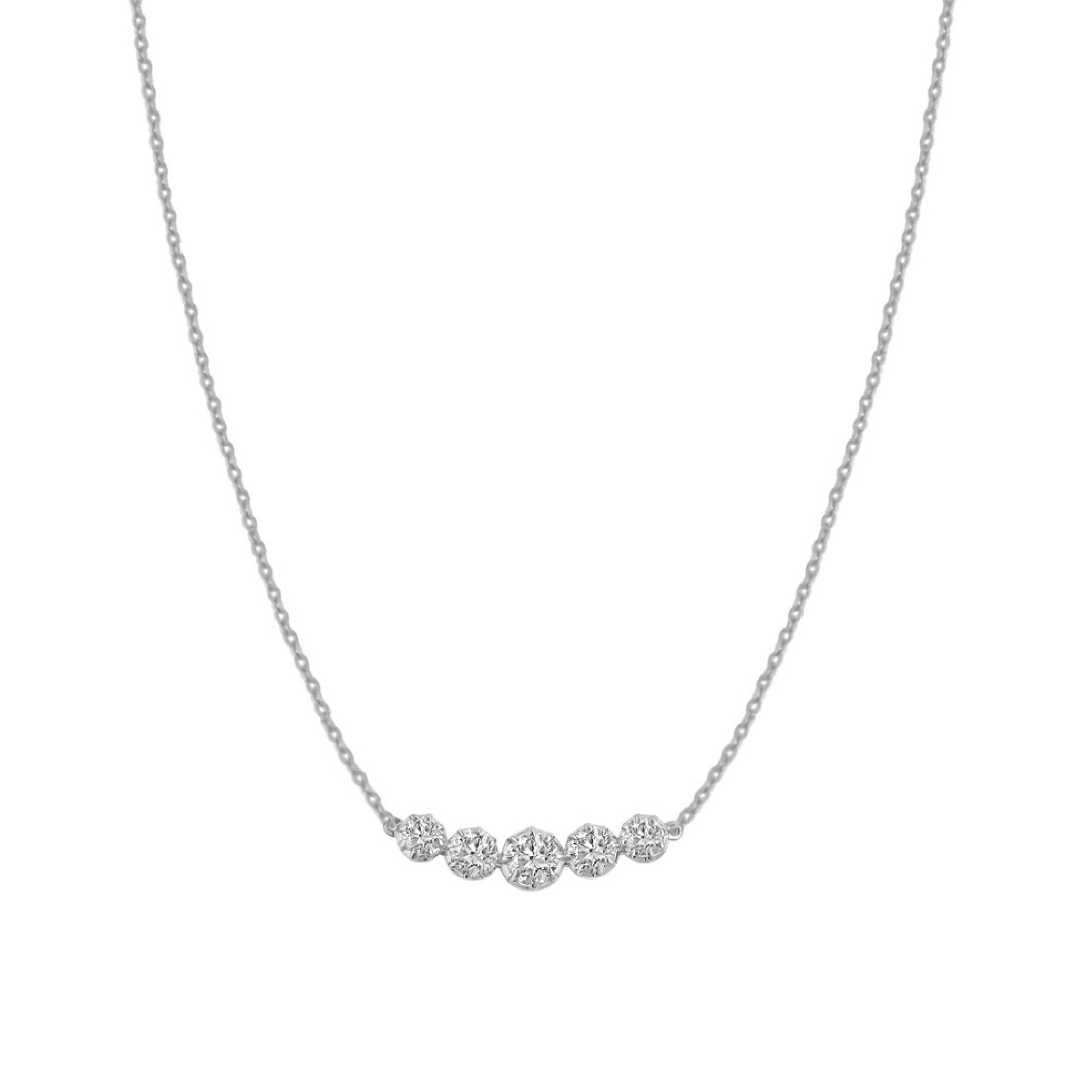 Lux solid gold necklace with five sparkling diamonds on a delicate chain.