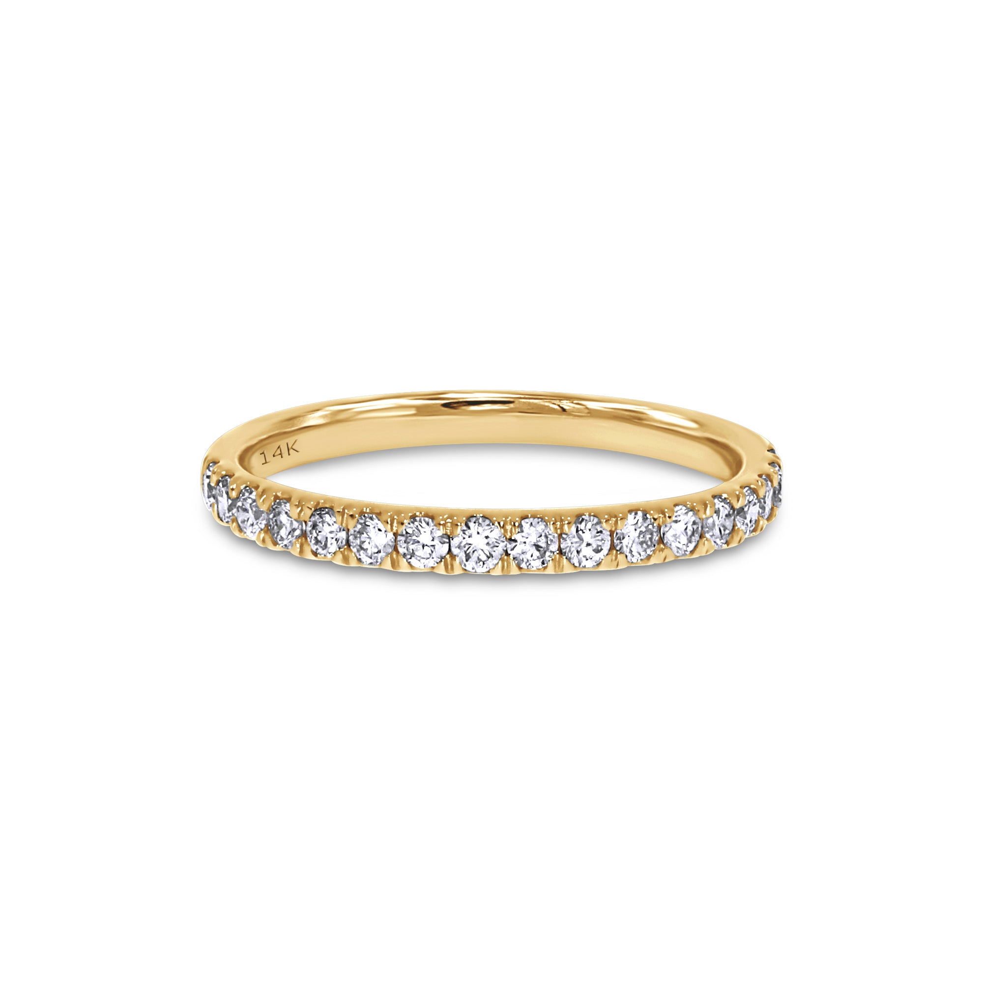 Gold ring with diamonds on a white background