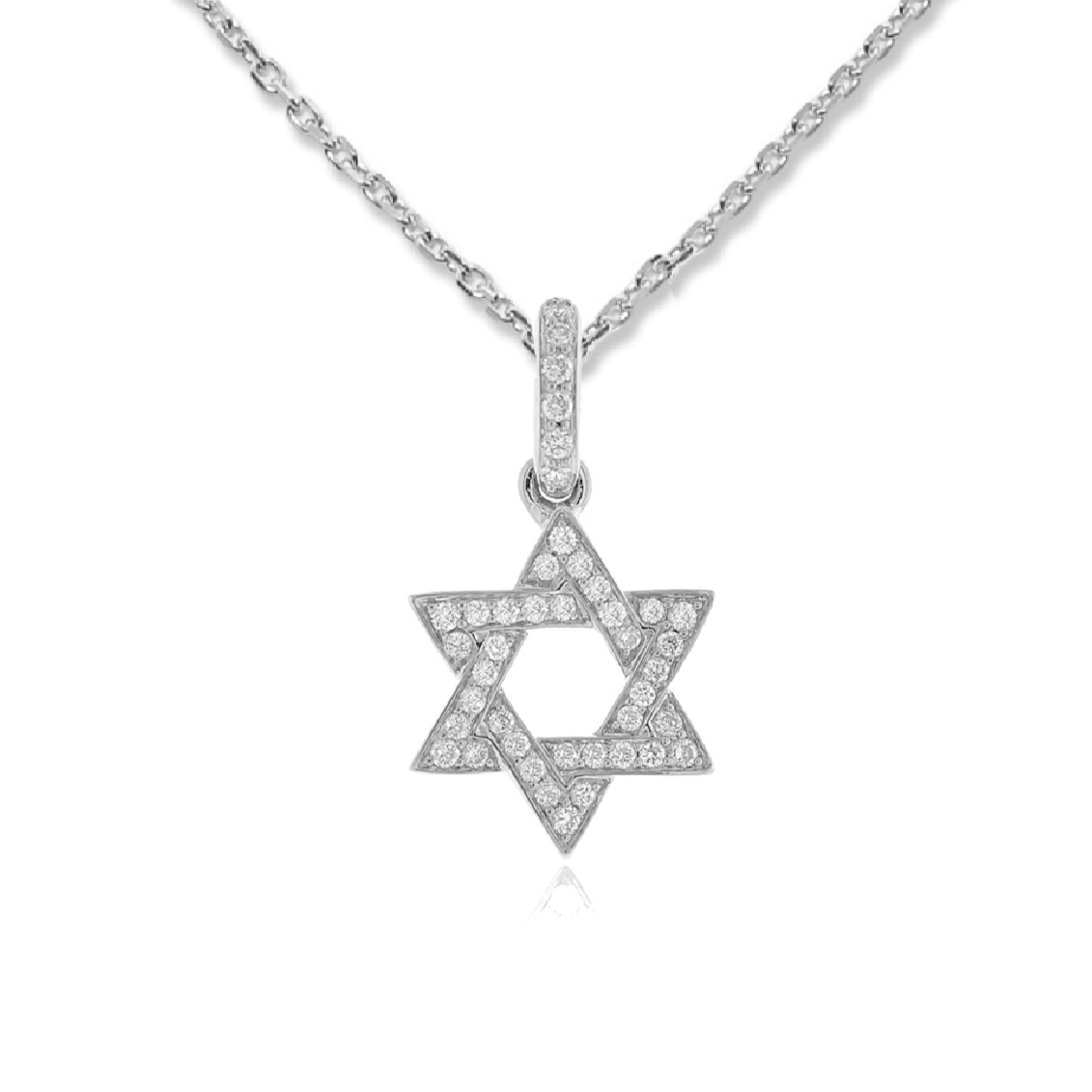 Sterling silver Star of David necklace with lab grown diamonds on a delicate chain.
