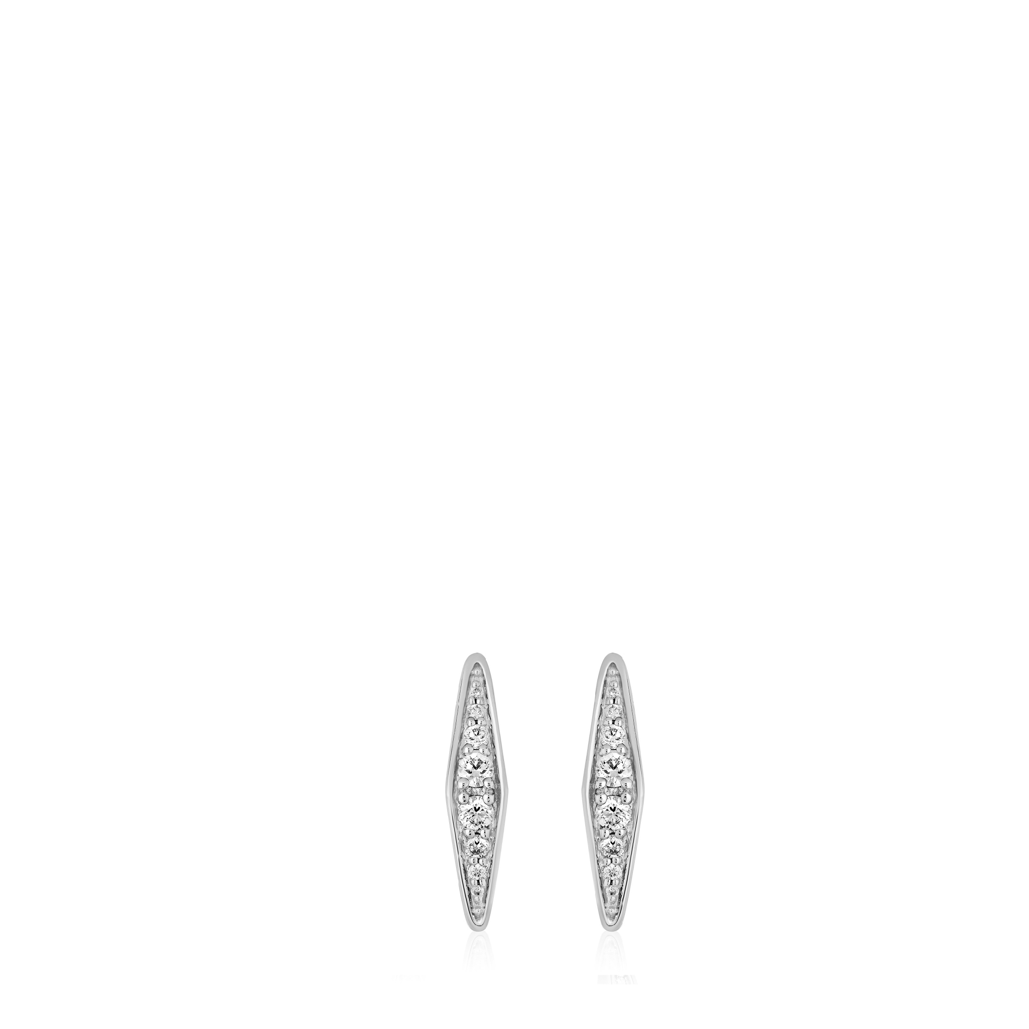 Sterling silver earrings with white gemstones in a sleek, elongated design.