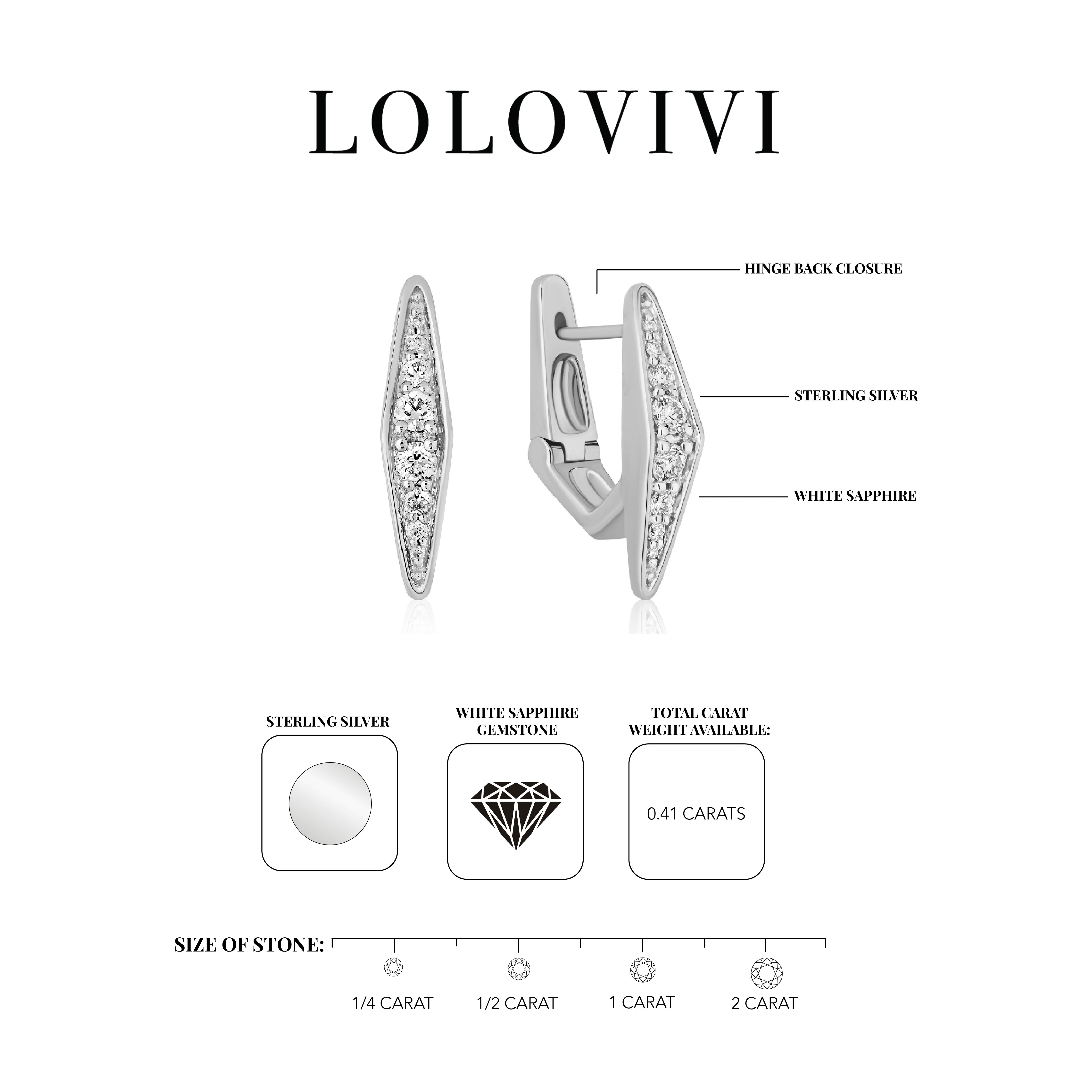 Sterling silver earrings with white sapphire gemstones and hinge back closure.