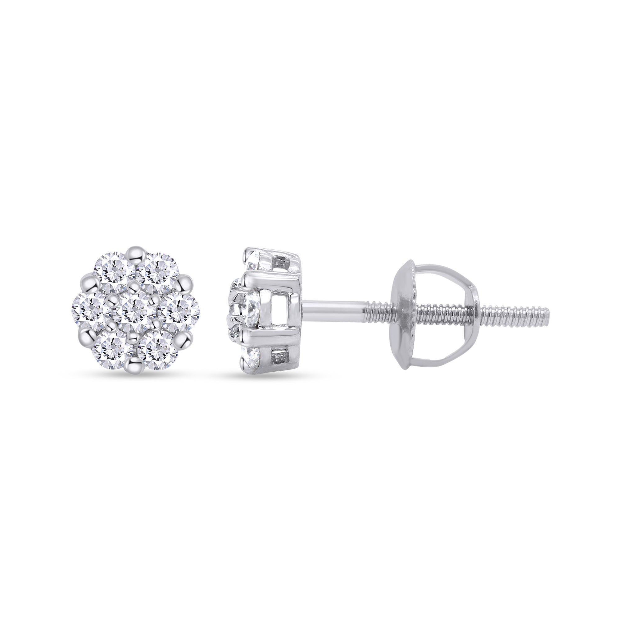 Pair of diamond stud earrings on a white background