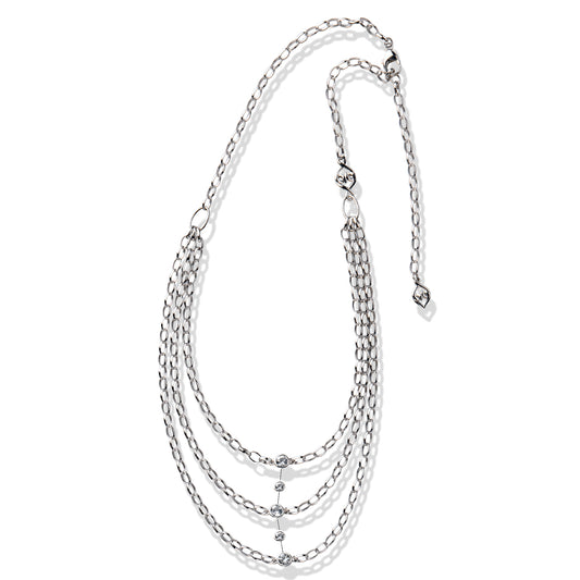 Sterling Silver Layered White Sapphire Triple Necklace