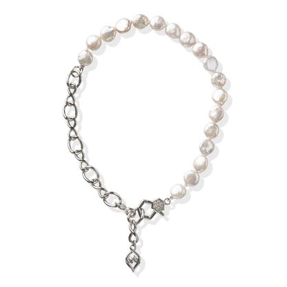 Silver Pearl Necklace | Sterling Silver Pearl Necklace with White Sapphires