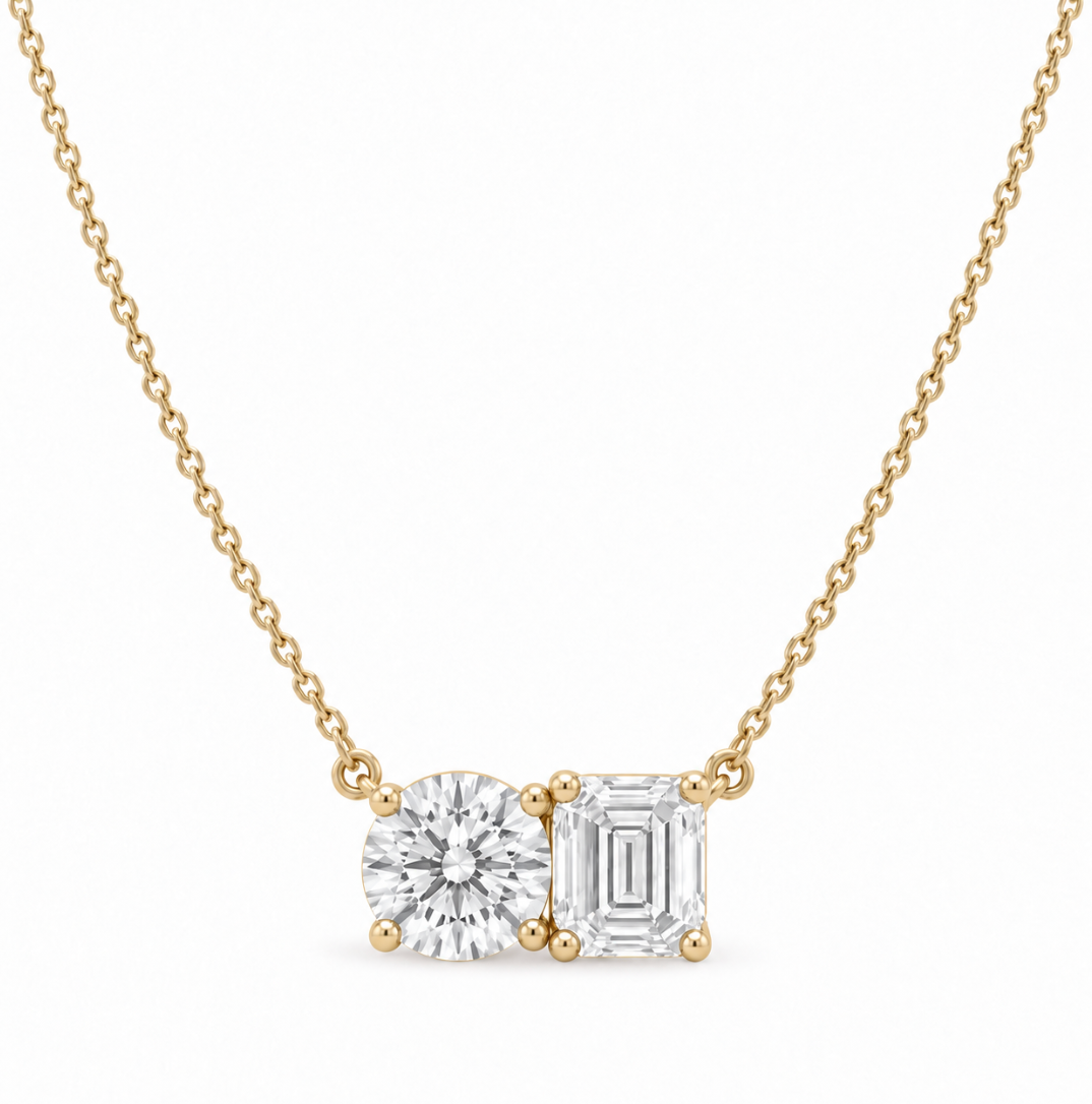 The Margo Round & Emerald Diamond Necklace – 14K Gold Vermeil or Sterling Silver with Lab-Grown Diamonds