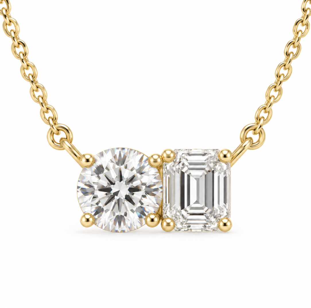 The Margo Round & Emerald Diamond Necklace – 14K Gold Vermeil or Sterling Silver with Lab-Grown Diamonds