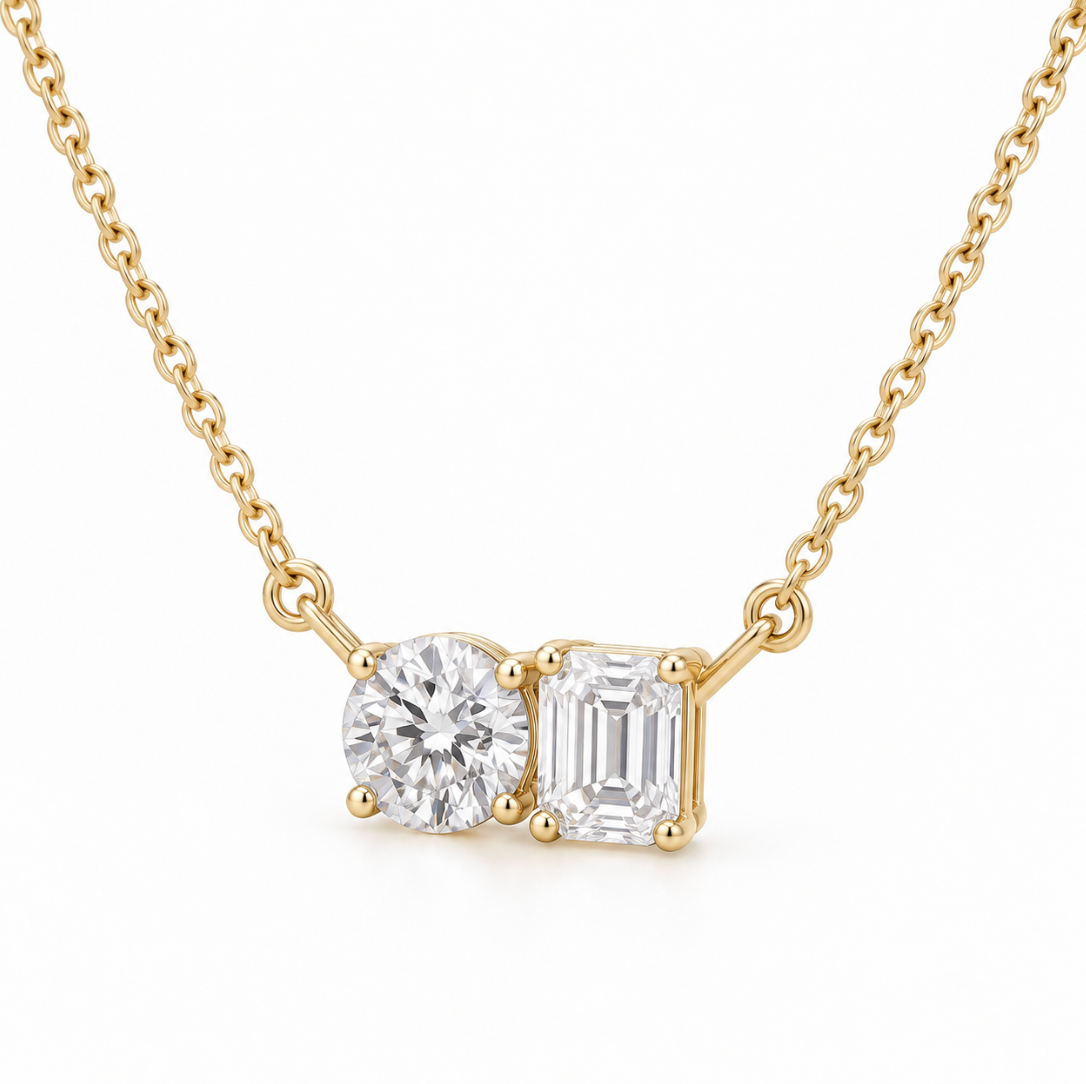 The Margo Round & Emerald Diamond Necklace – 14K Gold Vermeil or Sterling Silver with Lab-Grown Diamonds