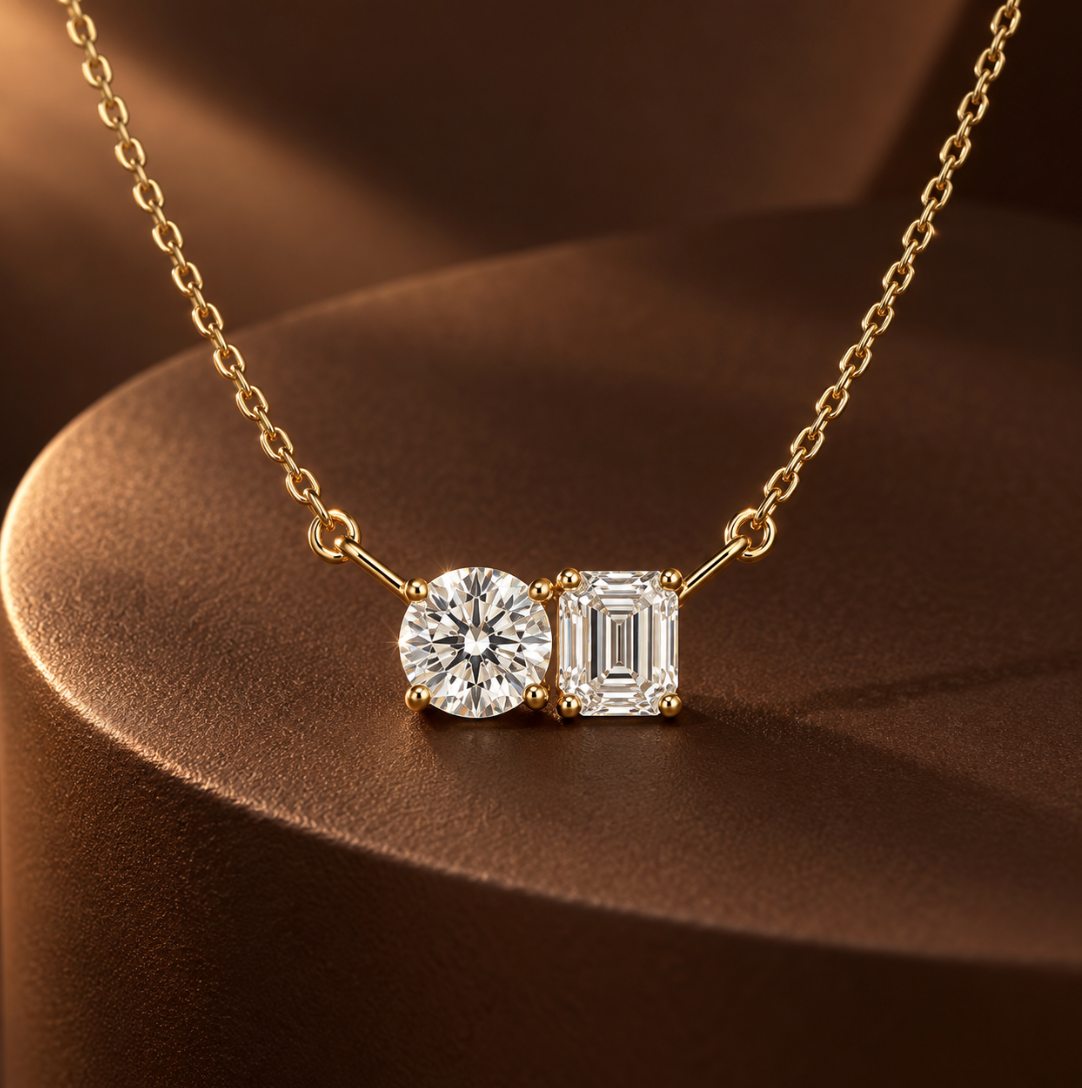 The Margo Round & Emerald Diamond Necklace – 14K Gold Vermeil or Sterling Silver with Lab-Grown Diamonds