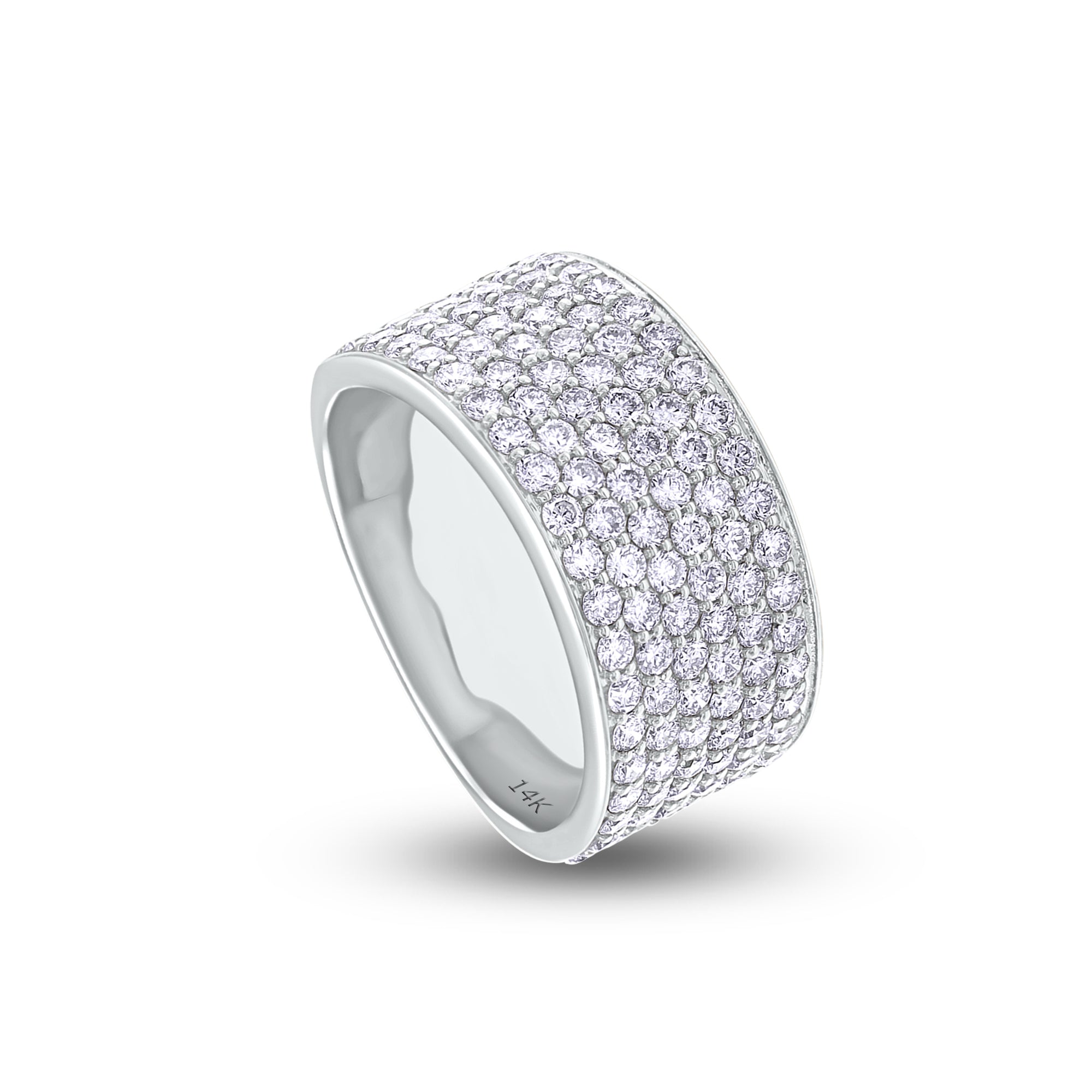 Silver ring with diamond accents on a white background
