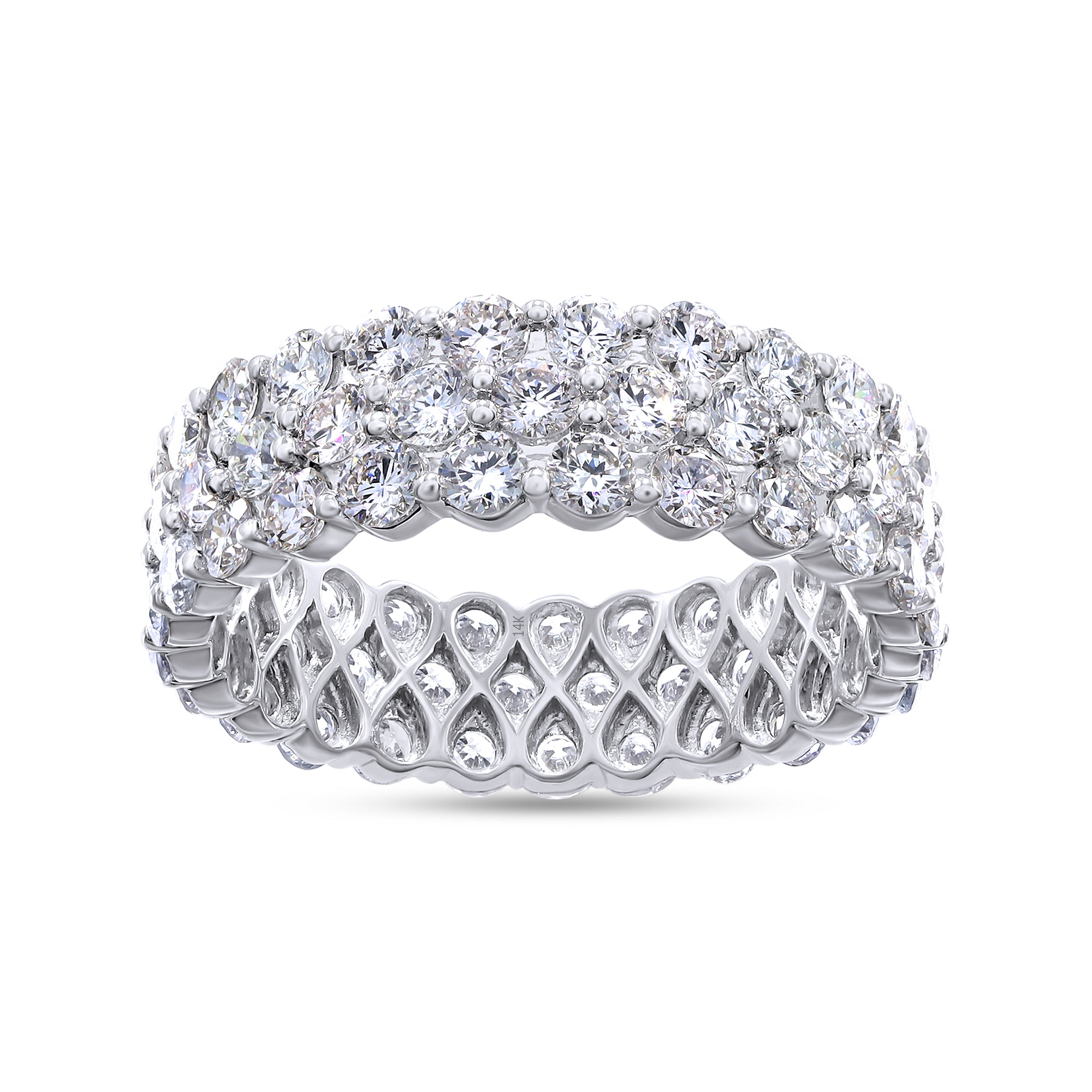 Diamond ring with intricate design on a white background