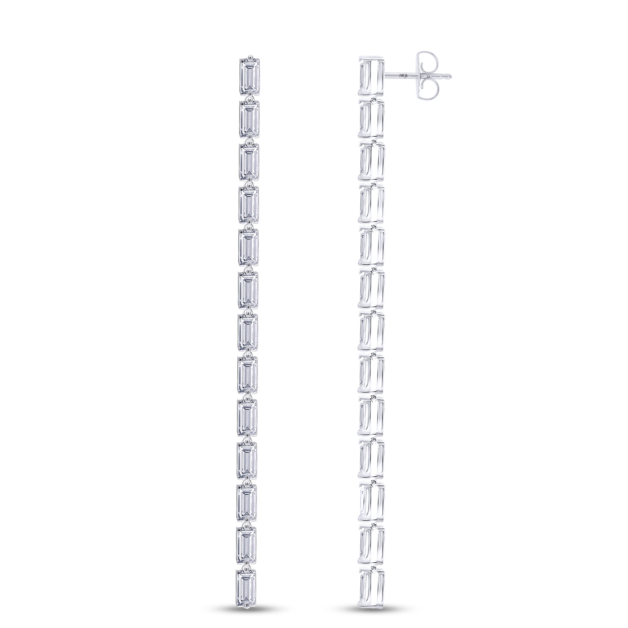 Long diamond earrings on a white background