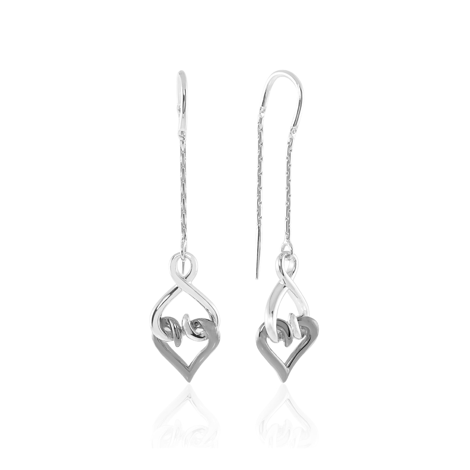 United in Love Sterling Silver with Black Platinum Drop Threader Earrings - Lolovivi 
